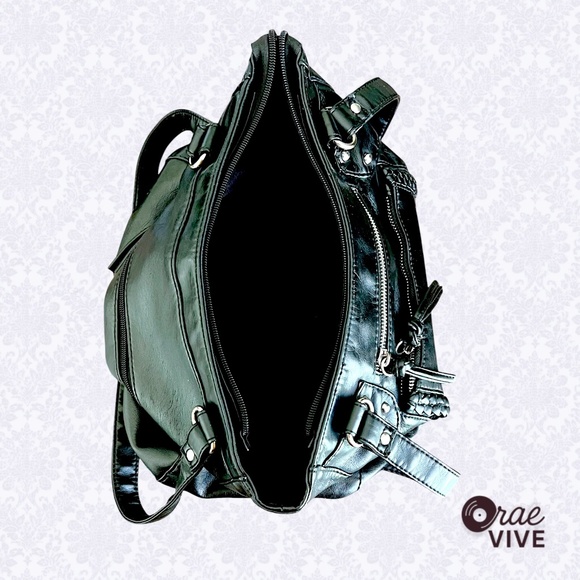 Black Faux Leather Shoulder Bag with Braided Detail - Picture 5 of 5